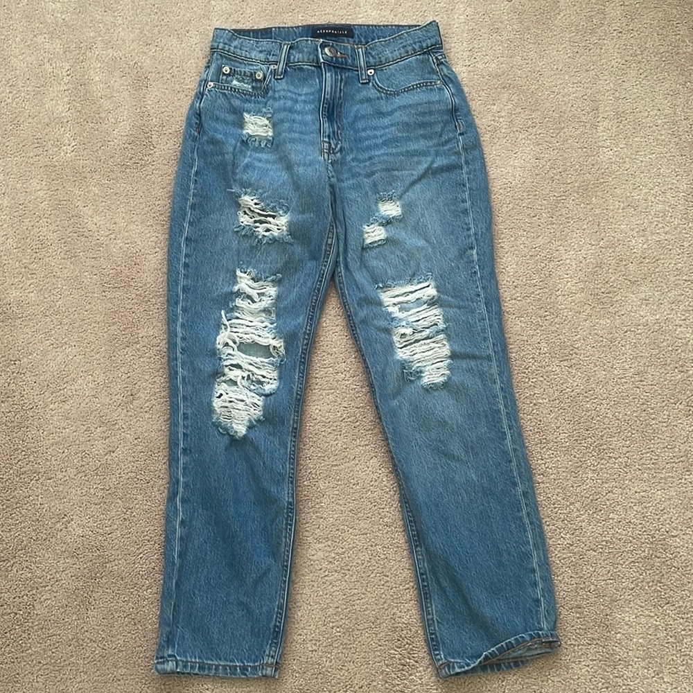 Like New Blue Aeropostale Ripped Mom Jean